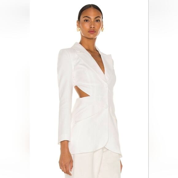 Selmacilek Waist Low-Cut Linen Jacket White Medium NWT Cut Out Open Back - Picture 2 of 11